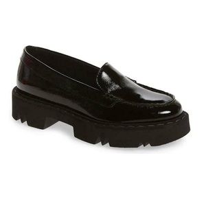 AQUATALIA Hayley Water Resistant Platform Loafer in black patent, Size 9.5 M